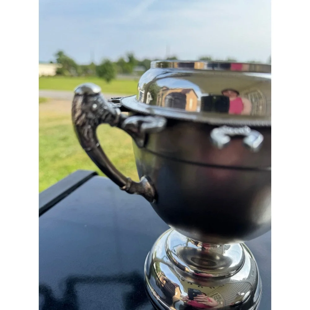 Vtg Britannia Metal Quadruple Plate Spoon Holder Caddy w/ Lid Horseshoe Motif
